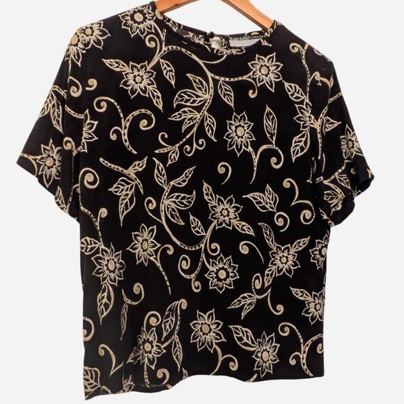 Lovely Vintage 90s Black Floral Blouse - Picture 1 of 4
